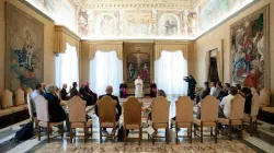 Pope Francis addresses relatives of those killed in a nightclub stampede in 2018 at the Vatican Sept. 12, 2020. Credit: Vatican Media.