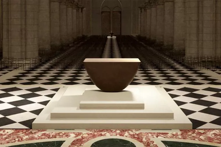 The altar placed at the center of the Cathedral of Notre Dame (photo: Guillaume Bardet, Ionna Vautrin and Sylvain Dubuisson / Archdiocese of Paris)