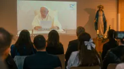 Pope Francis addresses young adults gathered in Tirana, Albania, for the Mediterranean Encounters 2024 conference on Tuesday, Sept. 17, 2024. / Credit: The Archdiocese of Tiranë–Durrës