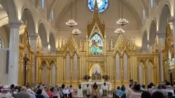 Hundreds of faithful filled the Shrine of the Most Blessed Sacrament, site of Mother Angelica's tomb, beyond capacity as the National Eucharistic Pilgrimage St. Juan Diego Route passed through on June 20, 2024. / Credit: EWTN