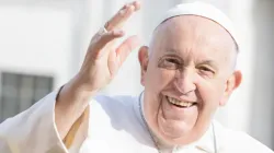 Pope Francis greets pilgrims at the Wednesday general audience in St. Peter's Square on March 22, 2023. | Daniel Ibanez/CNA