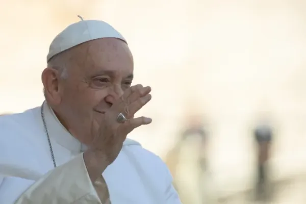 Pope Francis smiles during his general audience in St. Peter's Square Sept. 27, 2023. | Daniel Ibanez/CNA