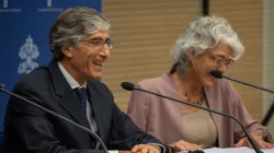 Massimo Bianchi and Cristiane Murray address attendees at a June 11, 2024, Vatican press conference regarding the upcoming Vatican Observatory conference to take place June 17–24, 2024. / Credit: Daniel Ibanez/CNA