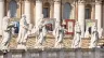 Statuary sits before imagery of the recently canonized saints in St. Peter's Square at the Vatican, Sunday, Oct. 20, 2024 / Credit: Daniel Ibáñez/CNA