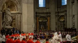 Pope Francis prays at the consistory for the creation of 21 new cardinals at St. Peter's Basilica, Vatican City, Dec. 7, 2024. / Credit: Daniel Ibáñez/CNA