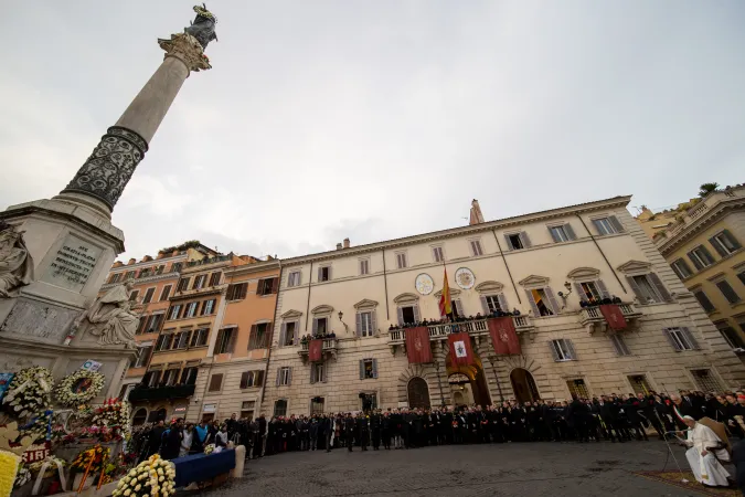 Pope Francis reads his prayer of dedication to Mary Immaculate during the ceremony.