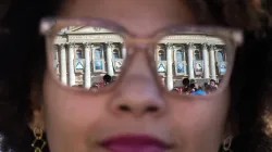 A pilgrim attends the canonization of St. John Henry Newman in Rome, Oct. 13, 2019. Mazur/cbcew.org.uk.