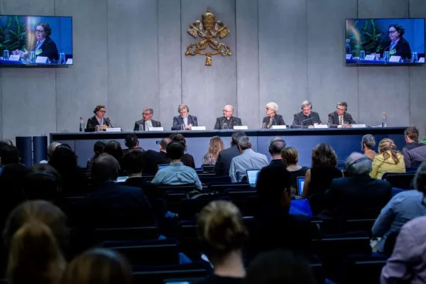 Press briefing on the Amazon Synod at the Holy See press office. Credit: Daniel Ibáñez/CNA.