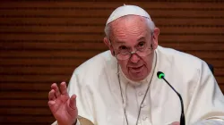 Pope Francis at the General House of the Society of Jesus in Rome, Dec. 13, 2019. Credit: Daniel Ibanez/CNA.