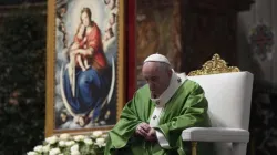 Pope Francis prays during Mass in St. Peter’s Basilica on the fourth World Day of the Poor on Nov. 15, 2020. Credit: Vatican Media.