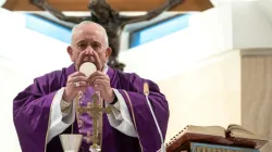 Pope Francis offers Mass in Casa Santa Marta on March 10, 2020. Credit: Vatican Media/CNA.