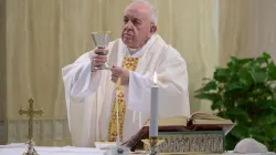 Pope Francis celebrates a morning Mass in the chapel of the Casa Santa Marta. Credit: Vatican Media.