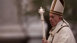 Pope Francis celebrates the Easter Vigil April 11, 2020. Credit: EWTN-CNA Photo/Daniel Ibáñez/Vatican Pool.