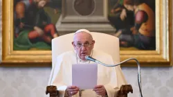 Pope Francis at his general audience address in the library of the Apostolic Palace April 7, 2021. / Vatican Media.