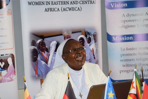 Sr. Bibiana Ngundo, a lecturer in African Culture and Religion at Kenya’s Catholic University of Eastern Africa (CUEA) during her presentation at the ongoing 18th Plenary Assembly for the Association of Consecrated Women in Eastern and Central Africa (ACWECA). Credit: ACWECA