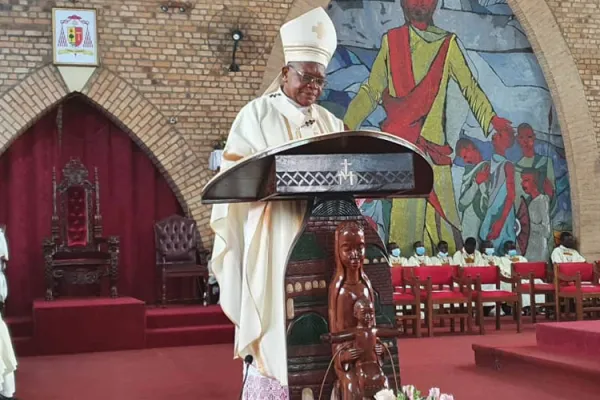 Fridolin Cardinal Ambongo addressing himself to Catholic faithful during Holy Mass at the Our Lady of Congo Cathedral of DRC’s Kinshasa Archdiocese. Credit: Archdiocese of Kinshasa