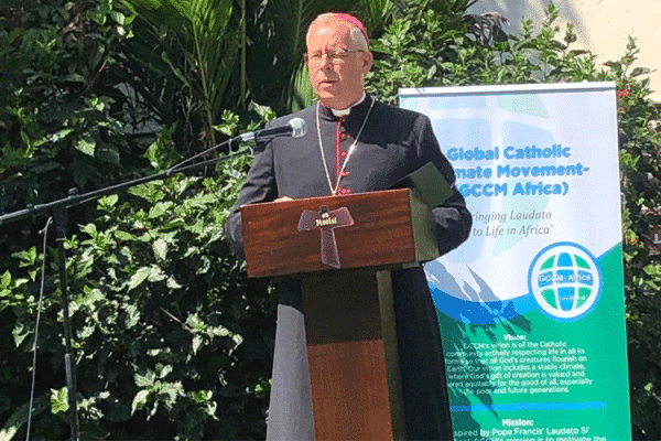 Archbishop Bert van Megen, Apostolic Nuncio in Kenya and South Sudan while presiding over the tree planting ceremony at the Global Catholic Climate Movement in Africa (GCCM Africa) offices within St. Jude Capuchin Friary in the Westlands area of Nairobi, Kenya. / GCCM Africa