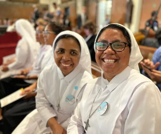 Sister Aurelia and Sister Franselim from the congregation of the Sisters of Notre Dame (SND) at the encounter with Pope Francis in the Cathedral of Our Lady of the Assumption in Jakarta, Indonesia, Sept. 4, 2024.