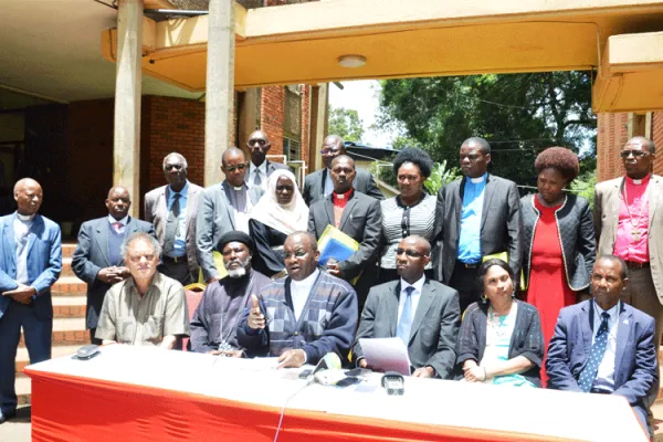 KCCB's Archbishop Martin KIvuva (centre) reads the statement on behalf of the Dialogue Reference Group (DRG). He is flanked by other religious leaders. / Samuel Waweru/ KCCB