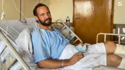 Bishop-elect for South Sudan’s Rumbek on 27 April 2021 at the Nairobi Hospital where he is being treated for gunshot injuries in his legs. Credit: ACI Africa