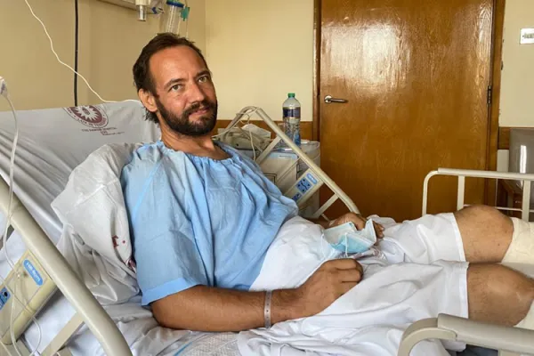 Bishop-elect for South Sudan’s Rumbek on 27 April 2021 at the Nairobi Hospital where he is being treated for gunshot injuries in his legs. Credit: ACI Africa