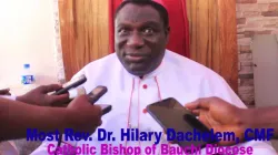 Bishop Hilary Dachelem of Nigeria’s Bauchi Diocese addressing journalists at the St. John's Cathedral on 6 May 2021. Credit: Courtesy Photo