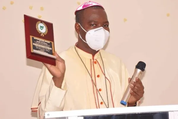 Bishop Stephen Mamza speaking at the Dedication of the Christian Association of Nigeria CAN Chapel in Adamawa State, Nigeria. / Bishop Stephen Mamza