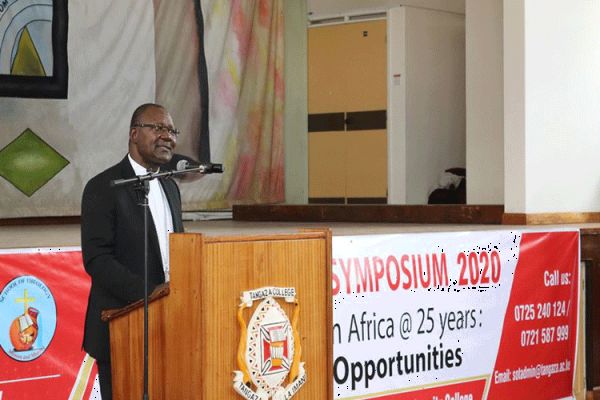 Bishop John Oballa making his presentation at the conference on Ecclesia in Africa / Tangaza University College