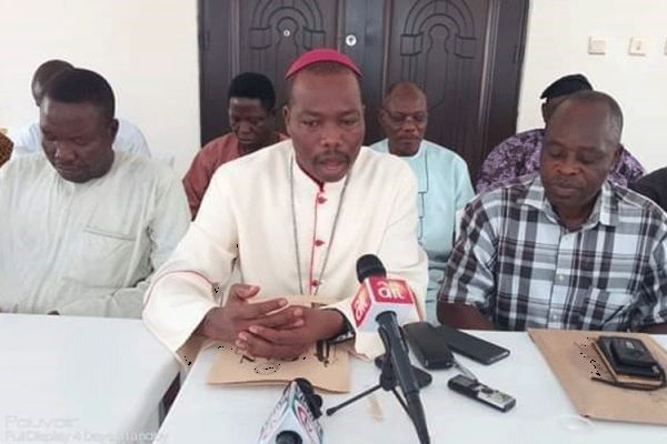 Bishop Stephen Dami Mamza addressing journalists during the Press Briefing in Yola.