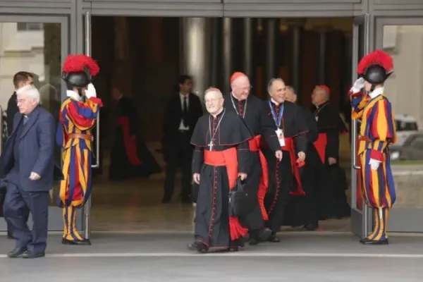 Cardinals outside the Paul VI Hall. / Credit: Daniel Ibanez/CNA