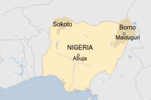 Map of Nigeria showing Borno State, scene of the attack on farmers on November 28.