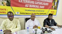 Archbishop Paul Yemboaro Ouédraogo (Center) addressing journalists Thursday, April 2 in Burkina Faso. Credit: Courtesy Photo