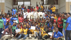 Archbishop Dagoberto Campos Sala, Apostolic Nuncio to Liberia, Sierra Leone and the Gambia with young people of Liberia after the closing Mass of the National Youth Gathering in Monrovia, Sunday February 16, 2020. / CABICOL