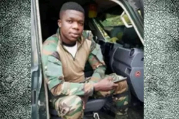 The soldier who was killed by separatist fighters in Mbalangi, a locality in Mbonge Subdivision in the South West  Region of Cameroon. Cameroonian military are said to have killed one civilian and injured three others in a retaliatory attack. Credit: Denis Hurley Peace Institute