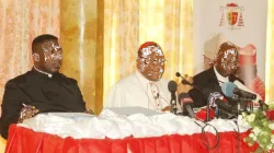 Fridolin Cardinal Ambongo (center) addressing journalists in DRC's capital, Kinshasa, Friday, 3 January 2020.