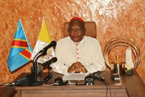 Fridolin Cardinal Ambongo during the press conference in DR Congo's capital, Kinshasa, Saturday, March 28, 2020.