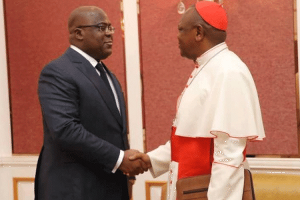 President Félix Tshisekedi in an audience with Fridolin Cardinal Ambongo on January 13, 2020 in Kinshasa. / Presidency of the DR Congo.