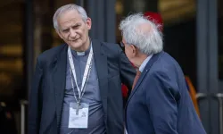 Cardinal Matteo Zuppi (left) arrives at the Vatican for Synod on Synodality meetings on Oct. 10, 2024. The Vatican announced on Monday, Oct. 14, that the cardinal returned to Moscow to meet with Russian authorities as part of the peace mission entrusted to him by Pope Francis. / Credit: Daniel Ibañez/CNA