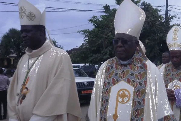 Archbishop Samuel Kleda (left) and Christian Cardinal Tumi (front right), Archbishop Emeritus of Douala, Cameroon
