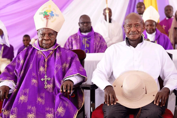 Former Kampala Archbishop Emmanuel Cardinal Wamala (L) with long time friend, Uganda President Yoweri Museveni (r) during the February 29 launch of the memorial museum. / Smart24TV