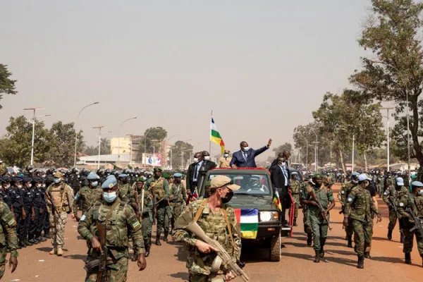 President Faustin-Archange Touadéra greets crowds in CAR’s capital city, Bangui.