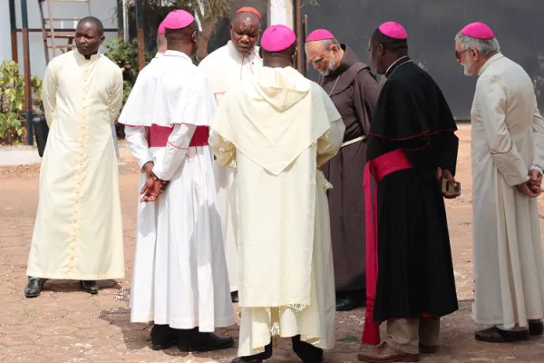 Members of the Central African Episcopal Conference (CECA) in consultation before a meeting with President Faustin-Archange Touadéra.