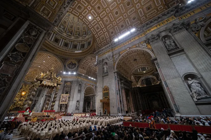 Catholics filled a festively-decorated St. Peter's Basilica for Christmas Mass with Pope Francis on Dec. 24, 2024.