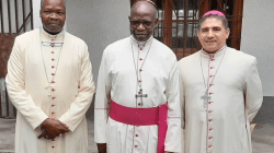 Archbishop-elect Bienvenu Manamika Bafouakouahou (left), Archbishop Anatole Milandou (Center) and Archbishop Francisco Escalante Molina (right) shortly after the official announcement at the headquarters of the Episcopal Conference of Congo Brazzaville (CEC). / Episcopal Conference of Congo Brazzaville (CEC).