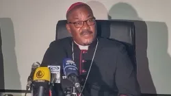 Bishop Maurício Agostinho Camuto during the July 12 press conference at CEAST Secretariat in Luanda. Credit: ACI Africa