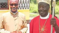 Archbishop emeritus Victor Abagna Mossa (right) of the Catholic Archdiocese of Owando and the new Apostolic Administrator, Bishop Gélase Armel Kema. Credit: Owando Archdiocese