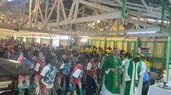 Bishop John Patrick Dolan of the Catholic Diocese of Phoenix joins a dance by members of Pontifical Missionary Childhood at St Mary's Catholic Church of the Archdiocese of Nairobi. Credit: ACI Africa