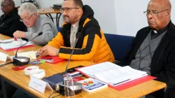 The president of the Southern African Catholic Bishops' Conference (SACBC), Bishop Bishop Sithembele Sipuka of Mthatha Diocese (in yellow) among other Bishops in a meeting. Credit: SACBC