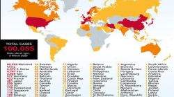 Map showing countries affected by the Corovirus around the world.