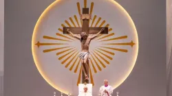 Pope Francis presides beneath a crucifix at Mass at Singapore National Stadium, Thursday, Sept. 12, 2024 / Credit: Daniel Ibáñez/CNA